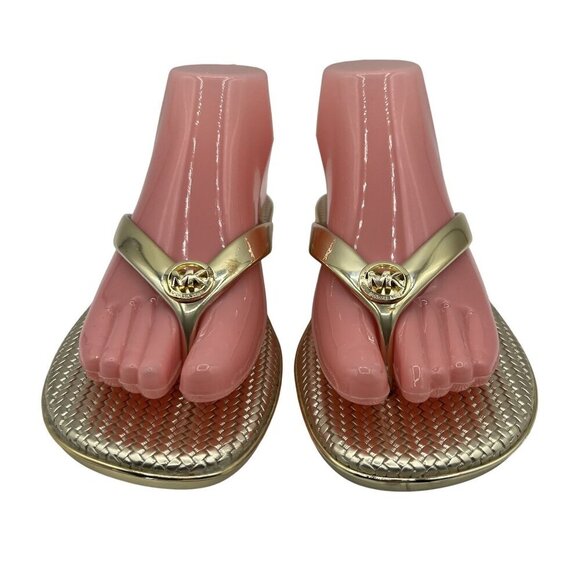 Michael Kors Womens 8M Jelly PVC Flip Flops Metallic Gold Sandals Beach Vacation - Picture 2 of 11